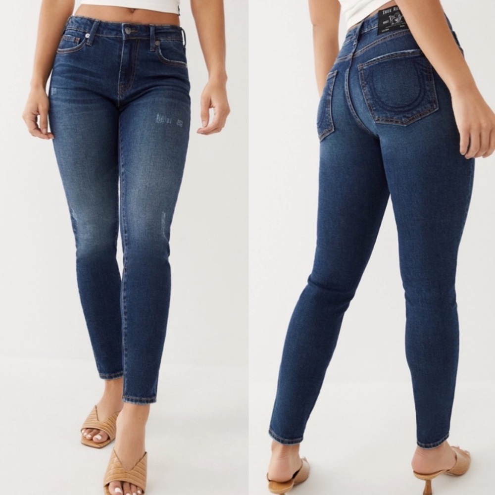 True Religion Jennie Curvy Mid Rise Saddleback Skinny Jeans Size 26